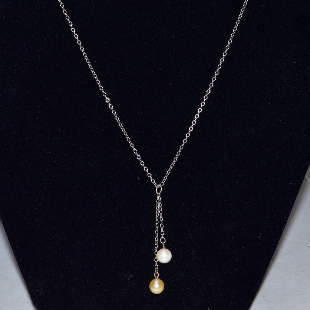 20 Inch 2 Pearl WhiteGold Drop Necklace 10$